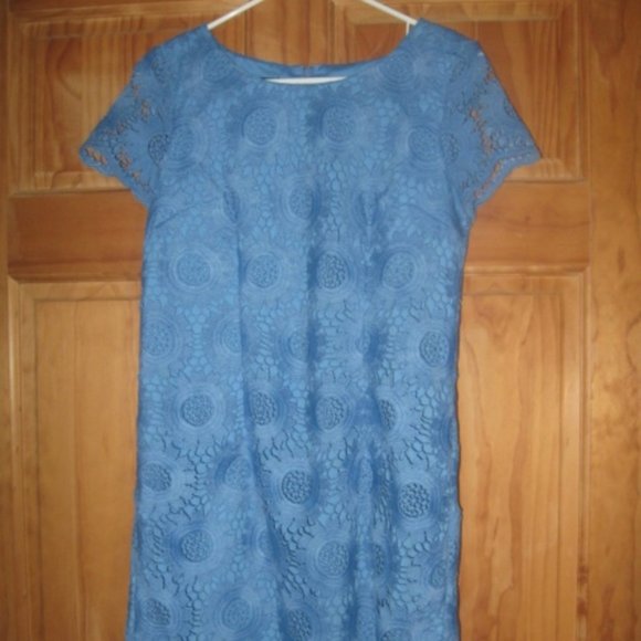 Talbots Petite Blue Flower Overlay Dress - Picture 1 of 7